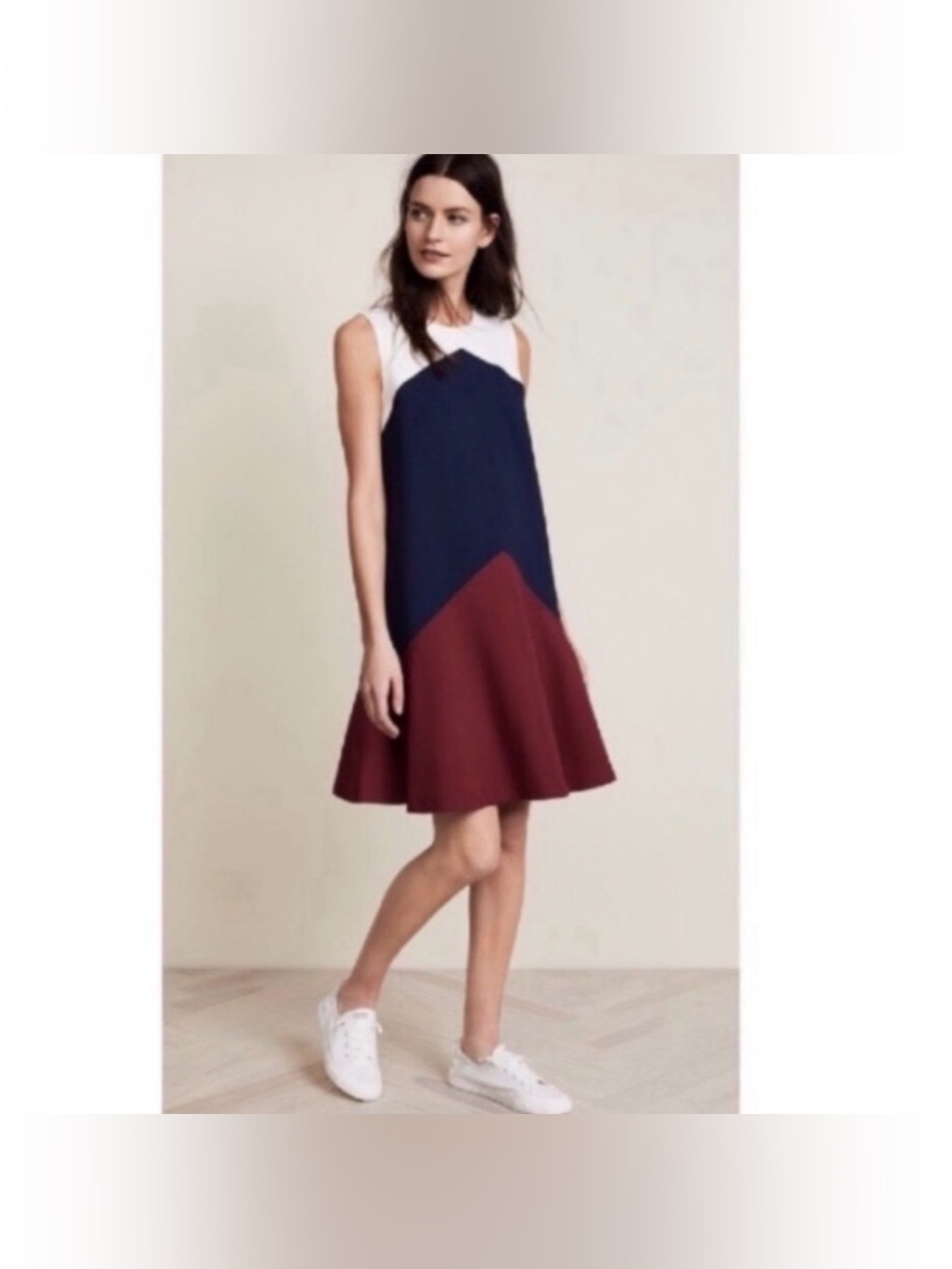 Tory Burch Willa color-block A-line Trapeze dress featuring white shoulders XS